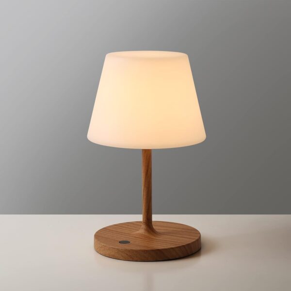 Outdoor Battery Operated Table Lamp Waterproof, 4000mAh Cordless Rechargeable, Touch Dimmable Desk Lamp, LED Night Light for Patio Camping Restaurant Home, H9.6in, Wood Grain