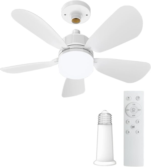 19.7" Ceiling Fan Light with Remote Super Quiet 4 Wind Speeds Small, Dimmable LED Bulb 3 - Color (3000K - 6500K, 1700 Lumens) E26/27 Screw in Ceiling Fan for Bedroom, Living Room, Kitchen, and Garage
