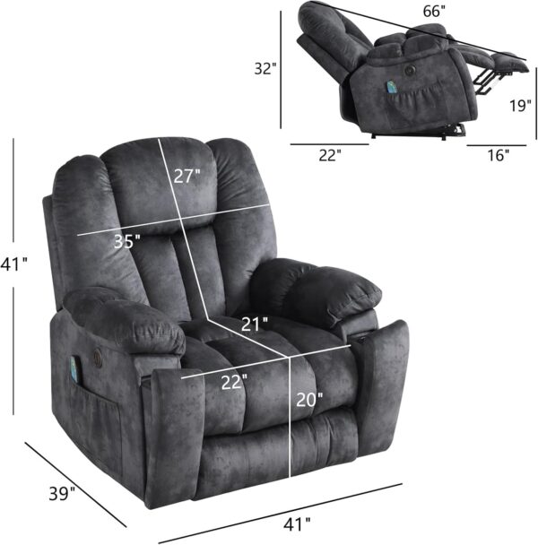 Large Power Lift Recliner Chair with Massage, Heat, and USB for Elderly, Overstuffed Wide Recliners, Heavy Duty and Safety Motion Reclining Mechanism, Gray - Image 2