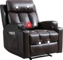 Manual Recliner Chair with Massage and Heat Ergonomic Overstuffed Breathable Fabric Reclining Chair with 2 Side Pockets, 2 Cup Holders, Remote Control, Living Room, Bedroom,Dark Gray