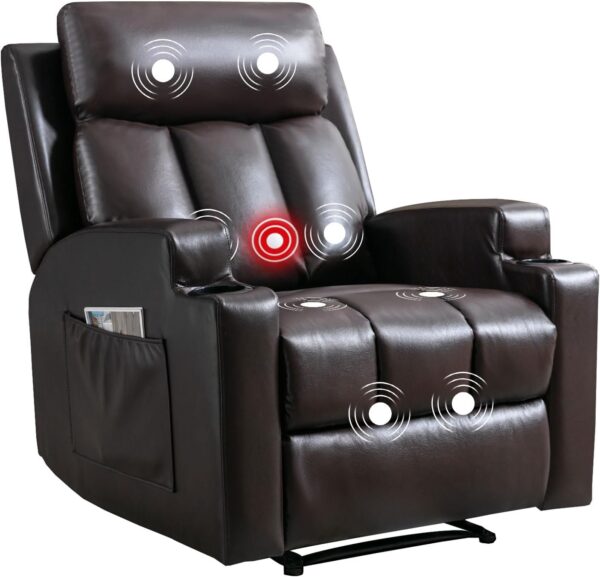 Manual Recliner Chair with Massage and Heat Ergonomic Overstuffed Breathable Fabric Reclining Chair with 2 Side Pockets, 2 Cup Holders, Remote Control, Living Room, Bedroom,Dark Gray - Image 2