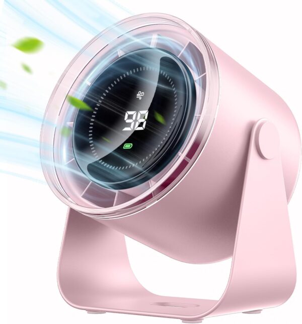 Desk Fan with Battery Operated, Quiet Digital Display Portable Fan for Office, Bedroom, Kitchen, Home, Outdoor, 100 Speeds 115° Tilt Small Travel Camping Table Fan, Pink