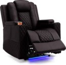 Power Recliner Chair PU Leather Electric Massage Recliner Sofa for Living Room Home Theater Seating with Cup Holders and LED Lighting(Brown)