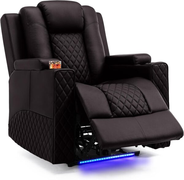 Power Recliner Chair PU Leather Electric Massage Recliner Sofa for Living Room Home Theater Seating with Cup Holders and LED Lighting(Brown)