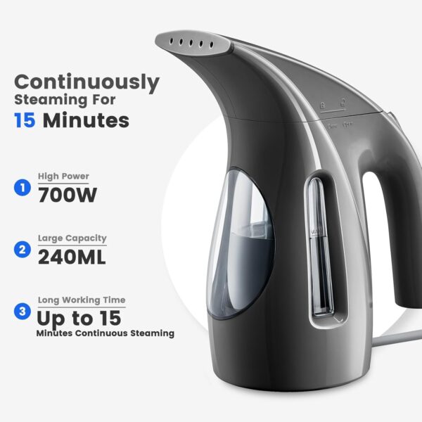 Steamer for Clothes, Portable Handheld Design, 240ml Big Capacity, 700W, Strong Penetrating Steam, Removes Wrinkle, for Home, Office(ONLY FOR 120V)-Black - Image 2