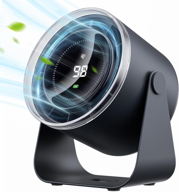 Desk Fan with Battery Operated, Quiet Digital Display Portable Fan for Office, Bedroom, Kitchen, Home, Outdoor, 100 Speeds 115° Tilt Small Travel Camping Table Fan,Bluish Black