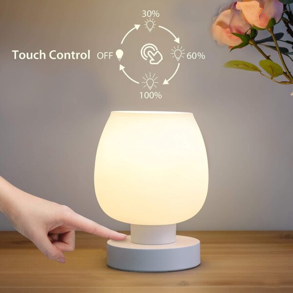 Touch Bedside Table Lamp - Modern Small Lamp for Bedroom Living Room Nightstand, Desk lamp with White Opal Glass Lamp Shade, Warm LED Bulb, 3 Way Dimmable, Simple Design Valentines Day Gifts for Her - Image 2