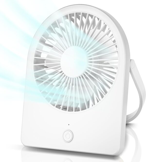 Portable USB Desk Mini FAN, USB-A Corded Powered Small Personal Fan, Foldable Office Desk Accessories for Home, Desktop, 3-speed Hangable Cruise Essentials with Strong Wind, White