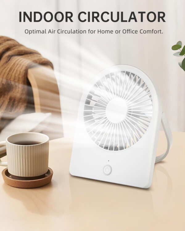 Portable USB Desk Mini FAN, USB-A Corded Powered Small Personal Fan, Foldable Office Desk Accessories for Home, Desktop, 3-speed Hangable Cruise Essentials with Strong Wind, White - Image 2