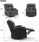 Recliner Chair,360° Swivel Rocker Glider Recliners with Cup Holders, Upholstered Fabric Rocking Chair for Adults,Manual Reclining Single Sofa for Living Room,Gray