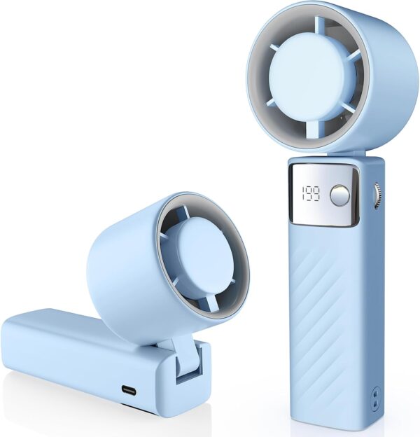Handheld Fan, Powerful Portable Fan[20Hrs Max Cooling], Turbo Mini Fans,105° Personal Rechargeable Fans, 1-199 Speed, Foldable, LED Display, Gifts for Women Men Outdoor Indoor (Light Blue)