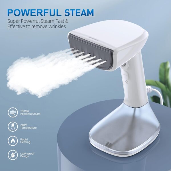 Steamer for Clothes - 1800W Powerful Steam, 2 Modes for Wet and Dry Ironing, 20-Second Fast Heat-up,Detachable Water Tank with Heat-Resistant Gloves -Removing Wrinkles.Only for 120V Countries.White - Image 2