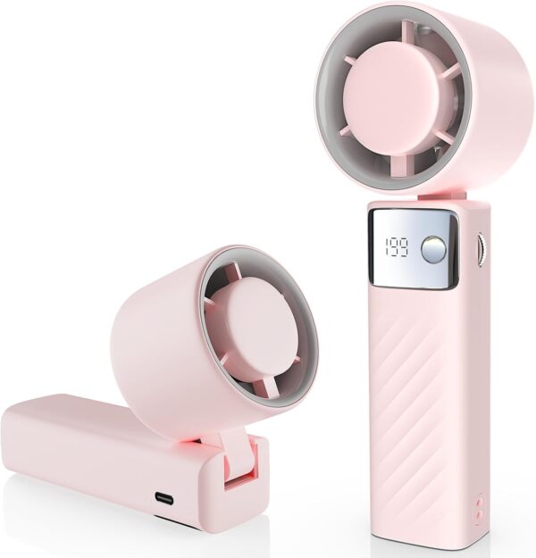 Handheld Turbo Fan, Powerful Portable Fans [20Hrs Max Cooling], Mini Fans,105° Personal Rechargeable Fan, 1-199 Speed, Foldable, LED Display, Gifts for Women Men Outdoor Indoor (Nude Pink)