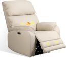 Genuine Leather Recliner Chair, Zero Gravity Power Massage Recliner Chair with Adjustable Headrest, Massage & Heat, USB Charging, Elegant Single Sofa for Living Room Nursery, Cream(X4