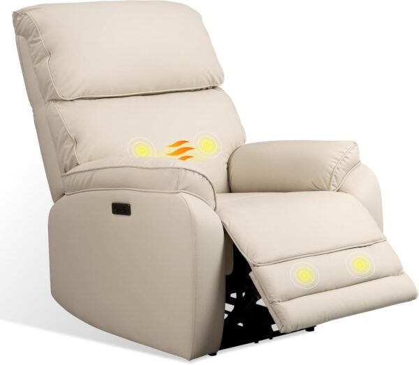 Genuine Leather Recliner Chair, Zero Gravity Power Massage Recliner Chair with Adjustable Headrest, Massage & Heat, USB Charging, Elegant Single Sofa for Living Room Nursery, Cream(X4