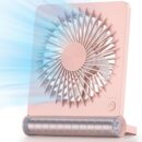 Portable Desk Fan, 3.5-20hrs Battery Operated Small USB Fan with Ultra Quiet 220° Tilt Folding, Rechargeable Personal Fan with 3 Speeds Strong Wind for Home Office Desktop, Pink