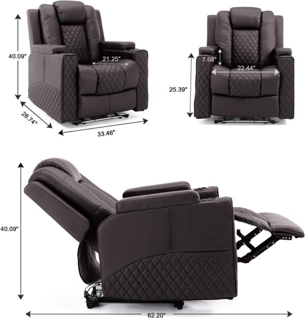 Power Recliner Chair PU Leather Electric Massage Recliner Sofa for Living Room Home Theater Seating with Cup Holders and LED Lighting(Brown) - Image 2