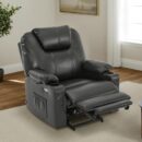 Medium-Wide Power Lift Recliner Chair Sofa with Massage and Heat for Elderly People, Cup Holders, USB&Type C Ports, Side Pockets, Faux Leather R7045 (Grey, Medium-Wide)