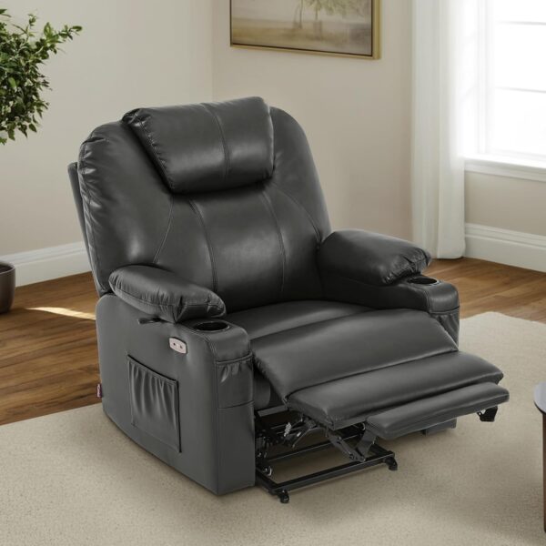 Medium-Wide Power Lift Recliner Chair Sofa with Massage and Heat for Elderly People, Cup Holders, USB&Type C Ports, Side Pockets, Faux Leather R7045 (Grey, Medium-Wide) - Image 2