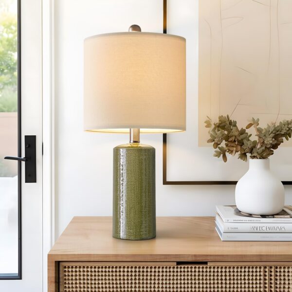 20.25" Small Single Table Lamp for Bedroom Modern Ceramic Nightstand Lamp Farmhouse Bedside Boho Living Room Green Side Table Lamp End