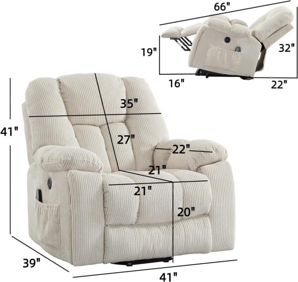 Power Lift Recliner Chair with Massage and Heat for Elderly, Overstuffed Wide Recliners, Heavy Duty and Safety Motion Reclining Mechanism with USB Ports, 2 Concealed Cup Holders, Beige - Image 2