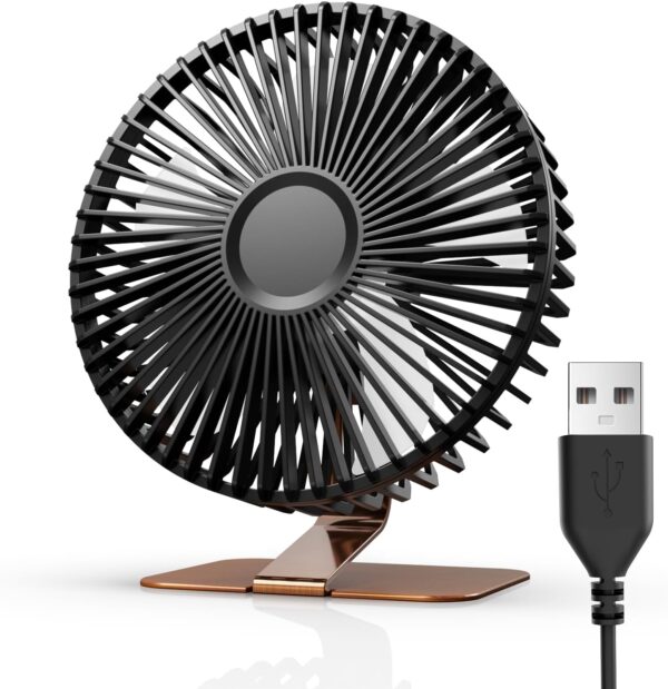 6 inch USB Desk Fan, 4 Speeds, Ultra-quiet, 90° Adjustment for Better Cooling, Portable Mini Powerful Desktop Table Fan, Small Personal Fan for Home Office, Metal Base, Bronze