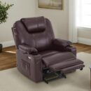 Medium-Wide Power Lift Recliner Chair Sofa with Massage and Heat for Elderly People, Cup Holders, USB&Type C Ports, Side Pockets, Faux Leather R7045 (Dark Brown, Medium-Wide)
