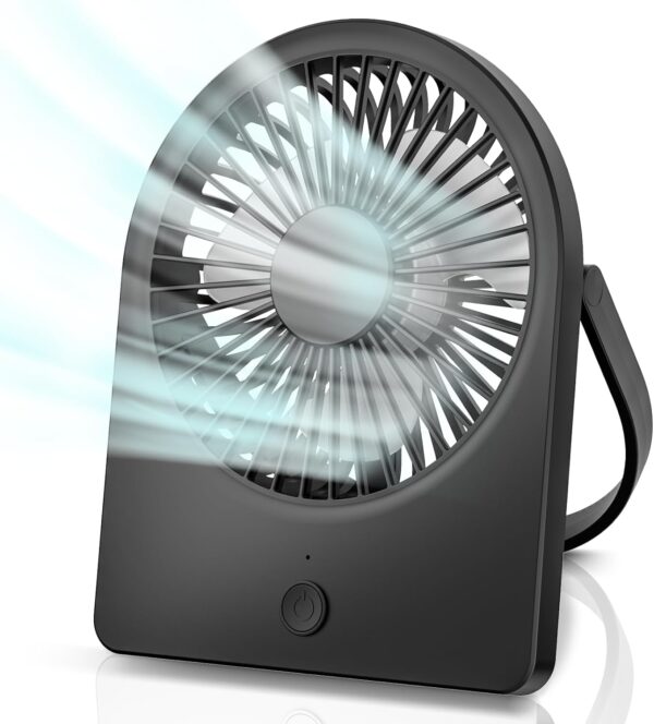 Portable USB Desk Mini FAN, USB-A Corded Powered Small Personal Fan, Foldable Office Desk Accessories for Home, Desktop, 3-speed Hangable Cruise Essentials with Strong Wind, Black