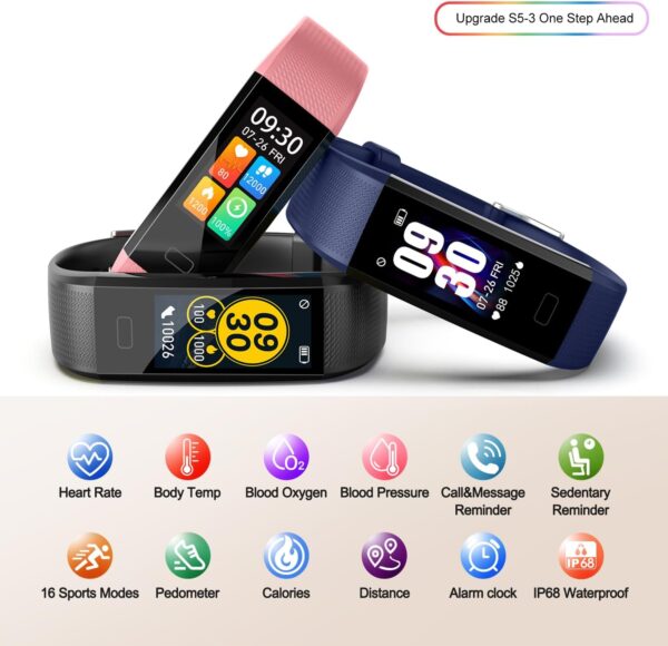 Fitness Tracker with Step Counter/Calories/Stopwatch, Activity Tracker with Heart Rate Monitor, , Health Tracker with Sleep Tracker, Smartwatch, Pedometer Watch for Women Men Kids - Image 2