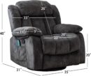 Massage Swivel Rocker Recliner Chair with Heat and Vibration, 360 Degree Swivel Manual Recliners Antiskid Fabric Single Sofa Heavy Duty Reclining Chair for Living Room, Gray