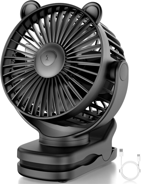 Clip on Fan, Rechargeable Portable Fan with 2000mAh Battery Operated, Small Fan with Powerful Clip Design, 3 Wind Speed, 360° Rotation, Ultra-Low Noise Level Personal Fan for Travel