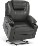 Medium-Wide Power Lift Recliner Chair Sofa with Massage and Heat for Elderly People, Cup Holders, USB&Type C Ports, Side Pockets, Faux Leather R7045 (Grey, Medium-Wide)