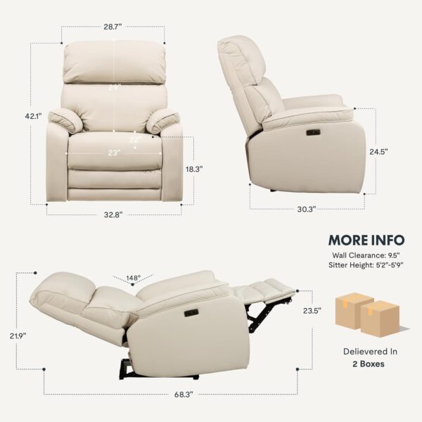 Genuine Leather Recliner Chair, Zero Gravity Power Massage Recliner Chair with Adjustable Headrest, Massage & Heat, USB Charging, Elegant Single Sofa for Living Room Nursery, Cream(X4 - Image 2