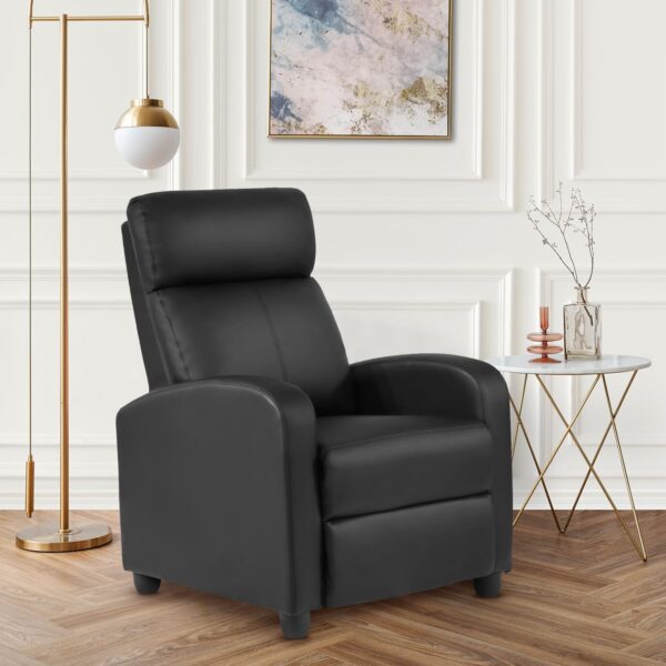 Recliner Sofa Massage Chair Home Theater Seating with Lumbar Support and Padded Backrest for Living Room and Bedroom (Leather, Black) - Image 2
