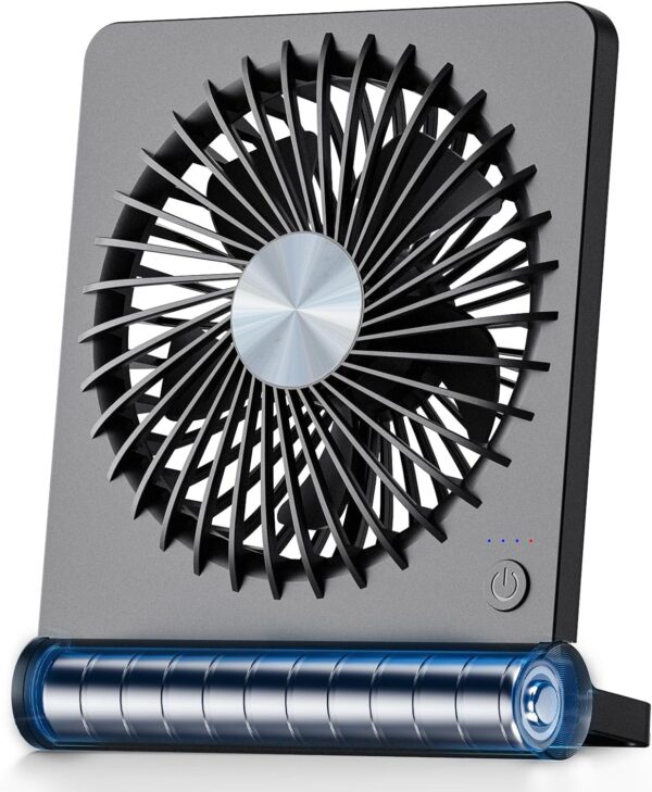 Portable Desk Fan, 3.5-20hrs Battery Operated Small USB Fan with Ultra Quiet 220° Tilt Folding, Rechargeable Personal Fan with 3 Speeds Strong Wind for Home Office Desktop, Black