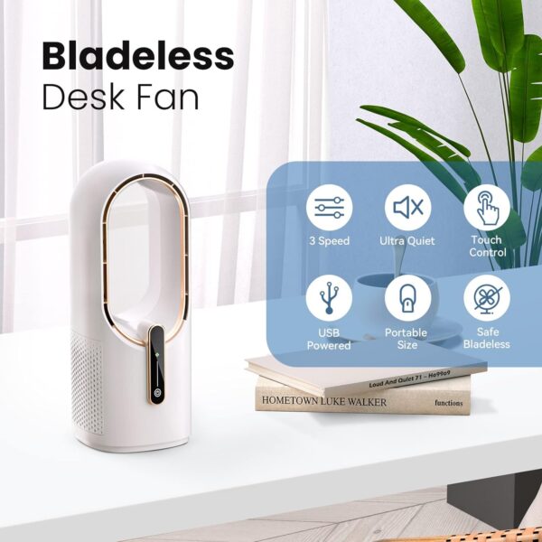Desk Fan Bladeless, 11.8 Inch Office Fan Small, Quiet, 3 Speed Adjustment, Touch Control, Easy to Clean, Desk Fans Small Quiet, Ideal for Office, Living Room, Bedroom - Image 2