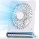 Portable Desk Fan, 3.5-20hrs Battery Operated Small USB Fan with Ultra Quiet 220° Tilt Folding, Rechargeable Personal Fan with 3 Speeds Strong Wind for Home Office Desktop, White