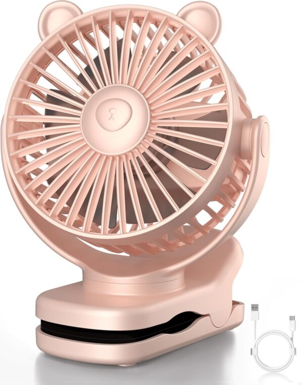 Clip on Fan, Rechargeable Portable Fan with 2000mAh Battery Operated, Small Fan with Powerful Clip Design, 3 Wind Speed, 360° Rotation, Ultra-Low Noise Level-PINK