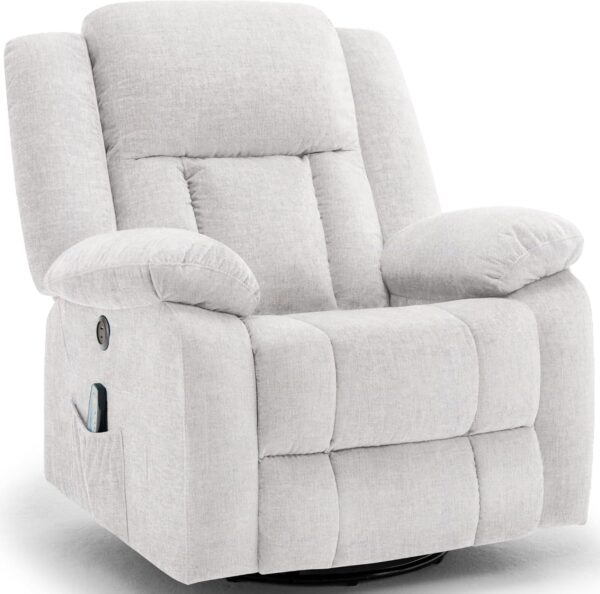 Rocker Recliner Chair, Glider Recliner Chairs for Adults, 360° Swivel Recliner with Massage and Heating, Rocking Recliner Chair with Side Pockets and USB for Living Room, Nursery, Bedroom