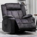 Recliner Chair Massage Rocker with Heated 360 Degree Swivel  Recliner Single Sofa Seat with Cup Holders for Living Room (Gray)