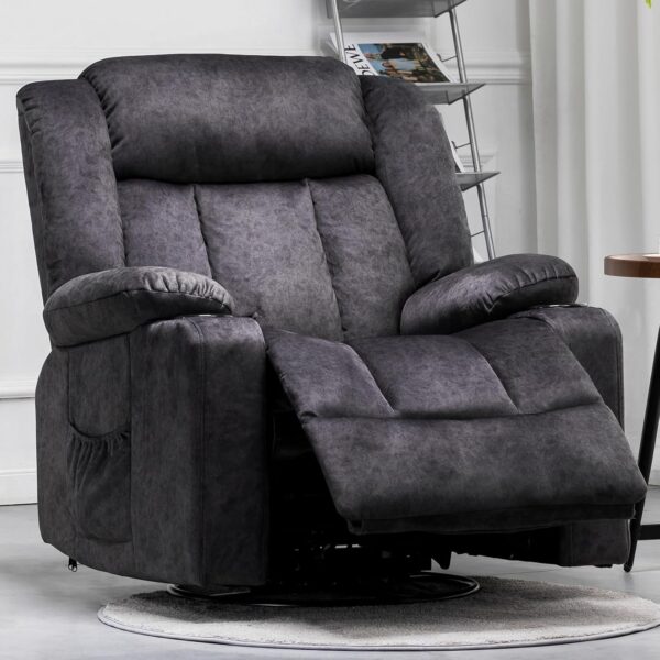 Recliner Chair Massage Rocker with Heated 360 Degree Swivel  Recliner Single Sofa Seat with Cup Holders for Living Room (Gray)