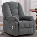 Power Swivel Rocker Recliner Chair for Adults,Rocking Reclining Chair for Living Room with Massage and Heat, Electric Fabric Recliner Sofa Chair with USB and Type-C Port (Gray)