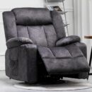 Recliner Chair,360° Swivel Rocker Glider Recliners with Cup Holders, Upholstered Fabric Rocking Chair for Adults,Manual Reclining Single Sofa for Living Room,Gray