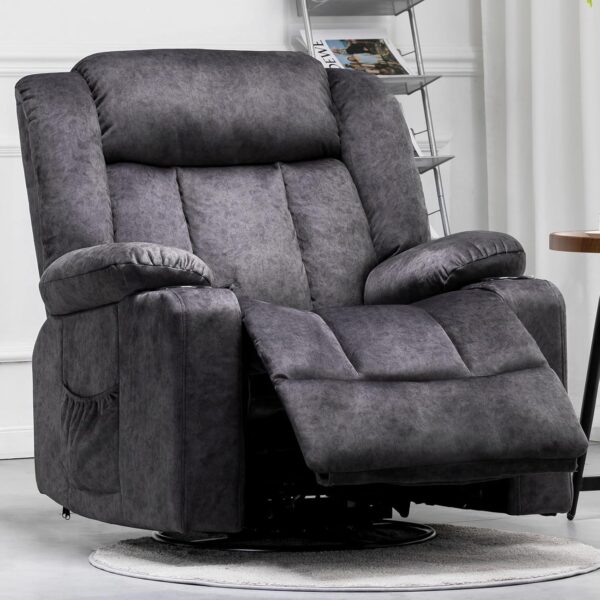 Recliner Chair,360° Swivel Rocker Glider Recliners with Cup Holders, Upholstered Fabric Rocking Chair for Adults,Manual Reclining Single Sofa for Living Room,Gray