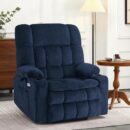 Large Dual Motor Power Lift Recliner Chair Sofa with Massage and Heat for Big Elderly People, Infinite Position, USB Ports, Fabric  (Large-Wide, Navy Blue)