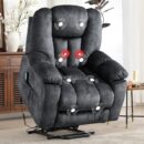 Large Power Lift Recliner Chair with Massage, Heat, and USB for Elderly, Overstuffed Wide Recliners, Heavy Duty and Safety Motion Reclining Mechanism, Gray