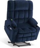 Large Dual Motor Power Lift Recliner Chair Sofa with Massage and Heat for Big Elderly People, Infinite Position, USB Ports, Fabric  (Large-Wide, Navy Blue)