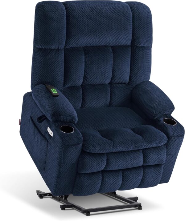 Large Dual Motor Power Lift Recliner Chair Sofa with Massage and Heat for Big Elderly People, Infinite Position, USB Ports, Fabric  (Large-Wide, Navy Blue)
