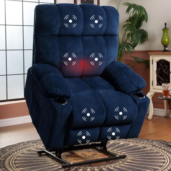 Dual  Motor Power Lift Recliner Chair for Elderly, Electric Lay Flat Recliner w/Massage & Heat, Fabric Reclining Sofa w/USB Ports for Living Room Bedroom, Blue(XL5) by