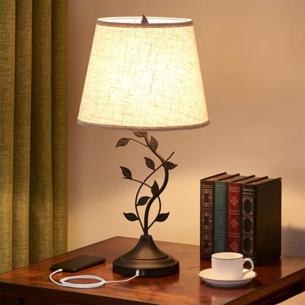USB Charging Bedside Nightstand Lamp for Living Room and Bedroom - Traditional Tall Retro Desk Lamp with USB-A and USB-C Ports